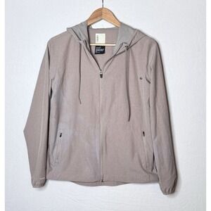 Vuori Outdoor Trainer Shell Jacket Womens S‎ Beige Full Zip Hooded Wicking READ